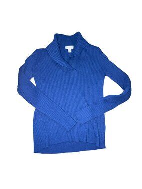 Charter Club Petite Womens Cowl Neck, Cable Knit Sweater-Blue-Size PS-GUC